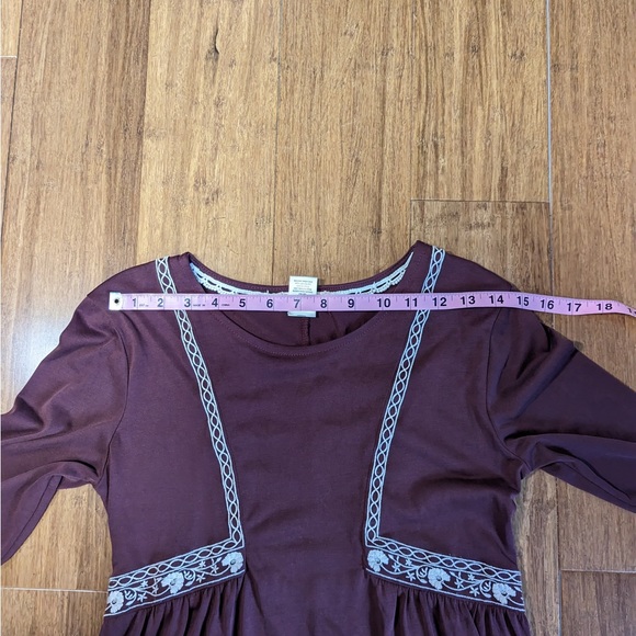 Altar'd State Long Sleeve Maroon Dress with Embroidered Design - Picture 9 of 12